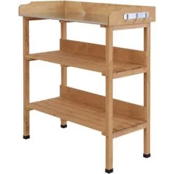 Outsunny Table De Rempotage Jardinage - 2 étagères 3 Crochets Outils Plateau Tôle Acier Galvanisé Avec Rebord - Bois Sapin Pré-huilé