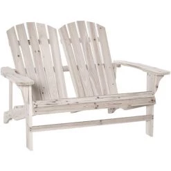Outsunny Banc De Jardin 2 Places Design Adirondack Assise Dossier à Lattes Larges Accoudoirs Bois Naturel Pin Lasuré - Beige