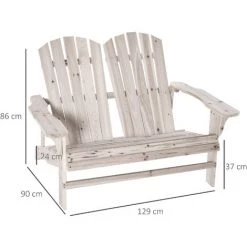 Outsunny Banc De Jardin 2 Places Design Adirondack Assise Dossier à Lattes Larges Accoudoirs Bois Naturel Pin Lasuré - Beige -Outsunny Soldes Magasin 35337091 3