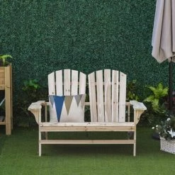 Outsunny Banc De Jardin 2 Places Design Adirondack Assise Dossier à Lattes Larges Accoudoirs Bois Naturel Pin Lasuré - Beige -Outsunny Soldes Magasin 35337091 4