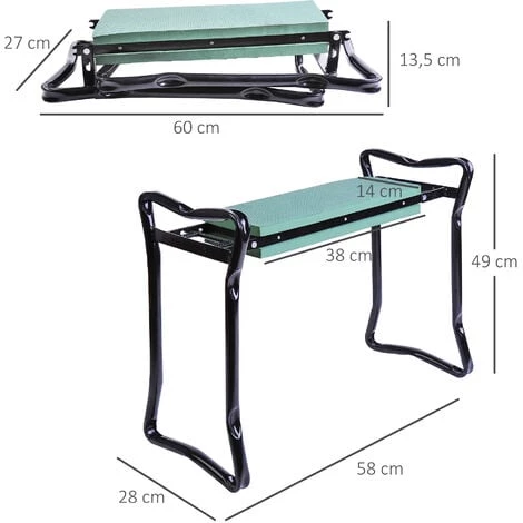 Outsunny Tabouret De Jardin Pliable Agenouilloir De Jardin Siège Jardinage Avec Coussin Acier EVA Noir Vert 5 Outsunny Tabouret De Jardin Pliable Agenouilloir De Jardin Siège Jardinage Avec Coussin Acier EVA Noir Vert – Image 3