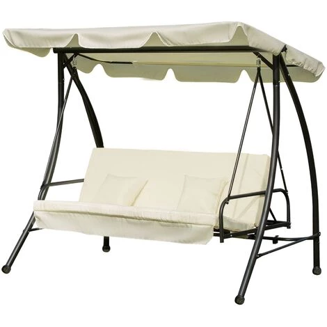 Outsunny Balancelle De Jardin Convertible 3 Places Grand Confort Inclinaison Toit Réglable Matelas Et Coussins Fournis 2L X 1,25l X 1,7H M Métal Polyester Noir Et Crème 3 Outsunny Balancelle De Jardin Convertible 3 Places Grand Confort Inclinaison Toit Réglable Matelas Et Coussins Fournis 2L X 1,25l X 1,7H M Métal Polyester Noir Et Crème