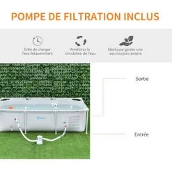 Outsunny Piscine Tubulaire Hors Sol Rectangulaire Cadre En Métal Avec Filtre 252L X 152l X 65H Cm Gris -Outsunny Soldes Magasin 36209048 4