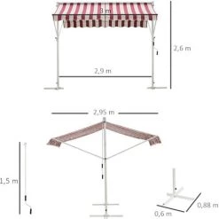 Outsunny Store Double Pente Manuel Rétractable Inclinaison Réglable Métal Polyester Imperméabilisé 3L X 2,95l X 2,6H M Rouge Blanc Beige Rayé - Rouge 9 Outsunny Store Double Pente Manuel Rétractable Inclinaison Réglable Métal Polyester Imperméabilisé 3L X 2,95l X 2,6H M Rouge Blanc Beige Rayé - Rouge -Outsunny Soldes Magasin 3645117 3