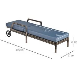 Outsunny Transat Bain De Soleil Grand Confort : Matelas, Têtière, Inclinaison Réglable Multipositions, Accoudoirs, Roulettes Résine Tressée Gris - Gris -Outsunny Soldes Magasin 36874938 3