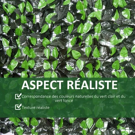 Outsunny Haie Artificielle Feuilles De Laurier - Treillis Extensible - Brise-vue Canisse Végétale Feuillage Réaliste Dim. 3L X 1H M PE Anti-UV Vert - Vert 6 Outsunny Haie Artificielle Feuilles De Laurier - Treillis Extensible - Brise-vue Canisse Végétale Feuillage Réaliste Dim. 3L X 1H M PE Anti-UV Vert - Vert – Image 4