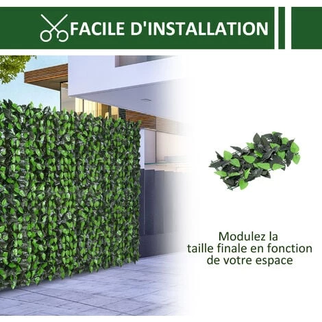 Outsunny Haie Artificielle Feuilles De Laurier - Treillis Extensible - Brise-vue Canisse Végétale Feuillage Réaliste Dim. 3L X 1H M PE Anti-UV Vert - Vert 7 Outsunny Haie Artificielle Feuilles De Laurier - Treillis Extensible - Brise-vue Canisse Végétale Feuillage Réaliste Dim. 3L X 1H M PE Anti-UV Vert - Vert – Image 5