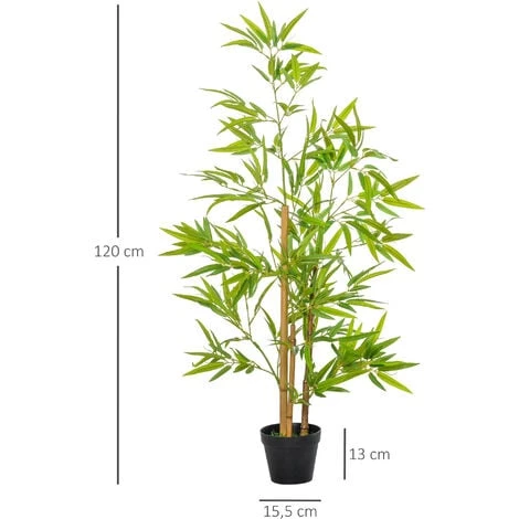Outsunny Bambous Artificiels 1,20H M - Lot De 2 Bambous Artificiels - 369 Feuilles Réalistes Par Bambou Avec Vrais Troncs - Pot Inclus Noir Vert - Vert 5 Outsunny Bambous Artificiels 1,20H M - Lot De 2 Bambous Artificiels - 369 Feuilles Réalistes Par Bambou Avec Vrais Troncs - Pot Inclus Noir Vert - Vert – Image 3