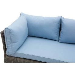 Outsunny Ensemble Salon De Jardin 3 Pièces Canapé D'angle 4 Places, Pouf, Table Basse Plateau Verre Trempé 8 Coussins Bleu Résine Tressée Grise -Outsunny Soldes Magasin 36988639 4