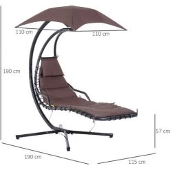 Outsunny Bain De Soleil Transat Suspendu Avec Pare-soleil Et Matelas Design Contemporain 190L X 115l X 190H Cm Acier Polyester Taupe Noir - Marron -Outsunny Soldes Magasin 3699603 3