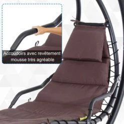 Outsunny Bain De Soleil Transat Suspendu Avec Pare-soleil Et Matelas Design Contemporain 190L X 115l X 190H Cm Acier Polyester Taupe Noir - Marron -Outsunny Soldes Magasin 3699603 4