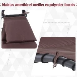 Outsunny Bain De Soleil Transat Suspendu Avec Pare-soleil Et Matelas Design Contemporain 190L X 115l X 190H Cm Acier Polyester Taupe Noir - Marron -Outsunny Soldes Magasin 3699603 5