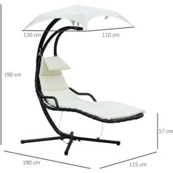 Outsunny Bain De Soleil Transat Suspendu Avec Pare-soleil Et Matelas Design Contemporain 190L X 115l X 190H Cm Acier Polyester Crème Noir 9 Outsunny Bain De Soleil Transat Suspendu Avec Pare-soleil Et Matelas Design Contemporain 190L X 115l X 190H Cm Acier Polyester Crème Noir -Outsunny Soldes Magasin 3699605 3