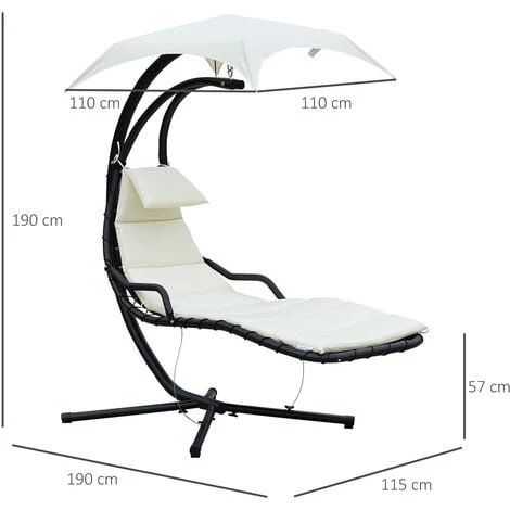 Outsunny Bain De Soleil Transat Suspendu Avec Pare-soleil Et Matelas Design Contemporain 190L X 115l X 190H Cm Acier Polyester Crème Noir 5 Outsunny Bain De Soleil Transat Suspendu Avec Pare-soleil Et Matelas Design Contemporain 190L X 115l X 190H Cm Acier Polyester Crème Noir â Image 3