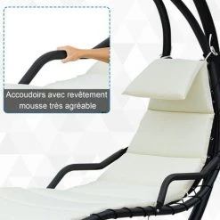 Outsunny Bain De Soleil Transat Suspendu Avec Pare-soleil Et Matelas Design Contemporain 190L X 115l X 190H Cm Acier Polyester Crème Noir 10 Outsunny Bain De Soleil Transat Suspendu Avec Pare-soleil Et Matelas Design Contemporain 190L X 115l X 190H Cm Acier Polyester Crème Noir -Outsunny Soldes Magasin 3699605 4