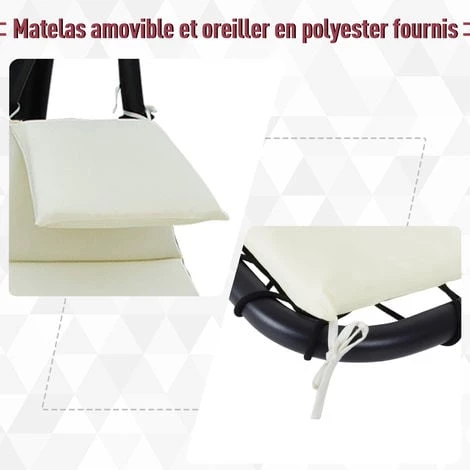 Outsunny Bain De Soleil Transat Suspendu Avec Pare-soleil Et Matelas Design Contemporain 190L X 115l X 190H Cm Acier Polyester Crème Noir 7 Outsunny Bain De Soleil Transat Suspendu Avec Pare-soleil Et Matelas Design Contemporain 190L X 115l X 190H Cm Acier Polyester Crème Noir â Image 5