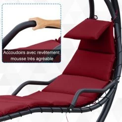Outsunny Bain De Soleil Transat Suspendu Avec Pare-soleil Et Matelas Design Contemporain 190L X 115l X 190H Cm Acier Polyester Rouge Noir - Rouge -Outsunny Soldes Magasin 3699607 4