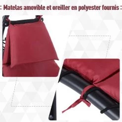 Outsunny Bain De Soleil Transat Suspendu Avec Pare-soleil Et Matelas Design Contemporain 190L X 115l X 190H Cm Acier Polyester Rouge Noir - Rouge -Outsunny Soldes Magasin 3699607 5