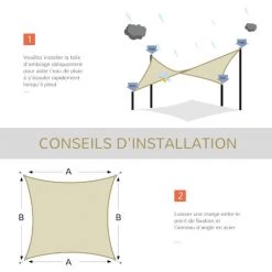 Outsunny Voile D'ombrage Carré 3 X 3 M Polyéthylène Haute Densité Résistant Aux UV Crème -Outsunny Soldes Magasin 3734721 4