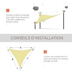 Outsunny Voile D'ombrage Triangulaire Grande Taille 6 X 6 X 6 M Polyester Imperméabilisé Haute Densité 160 G/m² Sable -Outsunny Soldes Magasin 3734724 5