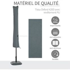 Outsunny Housse De Protection Imperméable Pour Parasol Droit Avec Fermeture éclair Et Cordon De Serrage Gris -Outsunny Soldes Magasin 3734732 4
