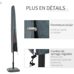 Outsunny Housse De Protection Imperméable Pour Parasol Droit Avec Fermeture éclair Et Cordon De Serrage Gris -Outsunny Soldes Magasin 3734732 5