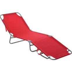 Outsunny Bain De Soleil Transat Pliable Dossier Réglable Multipositions Métal Et Polyester Rouge