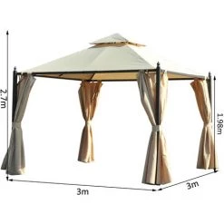 Outsunny Tonnelle Barnum Style Colonial 3 X 3 X 2,7 M Double Toit 4 Toiles Latérales Avec Zip Beige Et Noir -Outsunny Soldes Magasin 3734738 3