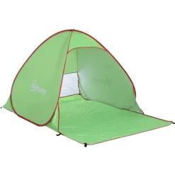 Outsunny Abri De Plage Tente De Plage Pliable Pop-up Automatique Instantané Protection UV Fenêtre Arrière Grand Tapis De Sol Vert Rouge - Vert