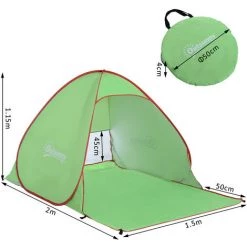 Outsunny Abri De Plage Tente De Plage Pliable Pop-up Automatique Instantané Protection UV Fenêtre Arrière Grand Tapis De Sol Vert Rouge - Vert -Outsunny Soldes Magasin 3734747 3