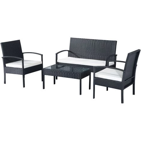 Outsunny Ensemble Salon De Jardin 4 Places : Canapé, 2 Fauteuils Et Table Basse Plateau Verre Trempé Résine Tressée 4 Fils Imitation Rotin Noir Coussins Blanc 3 Outsunny Ensemble Salon De Jardin 4 Places : Canapé, 2 Fauteuils Et Table Basse Plateau Verre Trempé Résine Tressée 4 Fils Imitation Rotin Noir Coussins Blanc