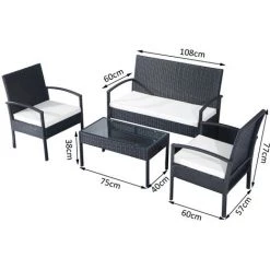 Outsunny Ensemble Salon De Jardin 4 Places : Canapé, 2 Fauteuils Et Table Basse Plateau Verre Trempé Résine Tressée 4 Fils Imitation Rotin Noir Coussins Blanc 9 Outsunny Ensemble Salon De Jardin 4 Places : Canapé, 2 Fauteuils Et Table Basse Plateau Verre Trempé Résine Tressée 4 Fils Imitation Rotin Noir Coussins Blanc -Outsunny Soldes Magasin 3738173 3