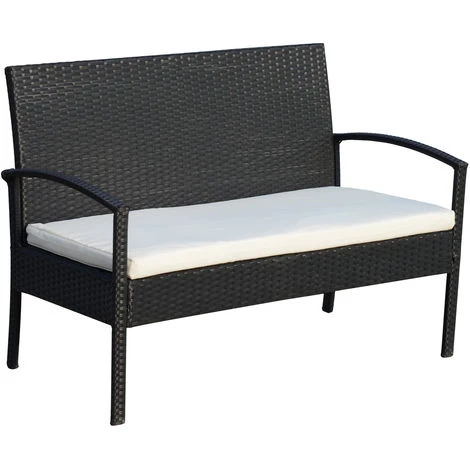 Outsunny Ensemble Salon De Jardin 4 Places : Canapé, 2 Fauteuils Et Table Basse Plateau Verre Trempé Résine Tressée 4 Fils Imitation Rotin Noir Coussins Blanc 7 Outsunny Ensemble Salon De Jardin 4 Places : Canapé, 2 Fauteuils Et Table Basse Plateau Verre Trempé Résine Tressée 4 Fils Imitation Rotin Noir Coussins Blanc – Image 5