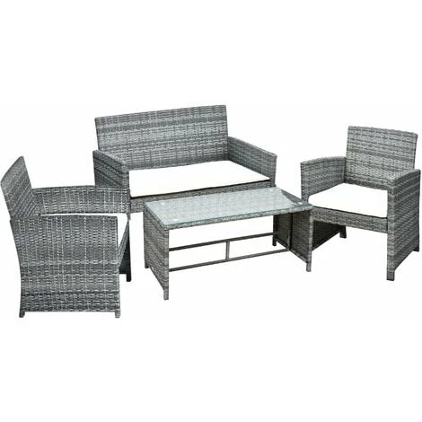 Outsunny Ensemble Salon De Jardin 4 Places : Canapé, 2 Fauteuils Et Table Basse Plateau Verre Trempé Résine Tressée Imitation Rotin Gris Coussins Crème 3 Outsunny Ensemble Salon De Jardin 4 Places : Canapé, 2 Fauteuils Et Table Basse Plateau Verre Trempé Résine Tressée Imitation Rotin Gris Coussins Crème