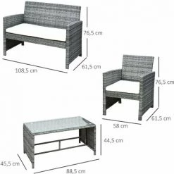 Outsunny Ensemble Salon De Jardin 4 Places : Canapé, 2 Fauteuils Et Table Basse Plateau Verre Trempé Résine Tressée Imitation Rotin Gris Coussins Crème 9 Outsunny Ensemble Salon De Jardin 4 Places : Canapé, 2 Fauteuils Et Table Basse Plateau Verre Trempé Résine Tressée Imitation Rotin Gris Coussins Crème -Outsunny Soldes Magasin 3764885 3