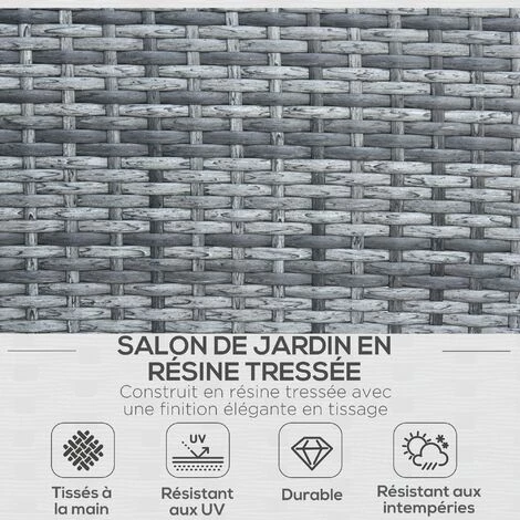 Outsunny Ensemble Salon De Jardin 4 Places : Canapé, 2 Fauteuils Et Table Basse Plateau Verre Trempé Résine Tressée Imitation Rotin Gris Coussins Crème 7 Outsunny Ensemble Salon De Jardin 4 Places : Canapé, 2 Fauteuils Et Table Basse Plateau Verre Trempé Résine Tressée Imitation Rotin Gris Coussins Crème – Image 5