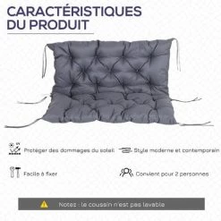 Outsunny Coussin Matelas Assise Dossier Pour Banc De Jardin Balancelle Canapé Grand Confort 100 X 98 X 8 Cm Gris 10 Outsunny Coussin Matelas Assise Dossier Pour Banc De Jardin Balancelle Canapé Grand Confort 100 X 98 X 8 Cm Gris -Outsunny Soldes Magasin 3789441 4