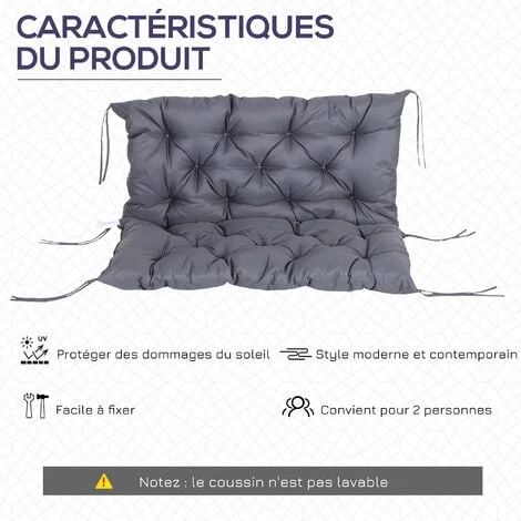 Outsunny Coussin Matelas Assise Dossier Pour Banc De Jardin Balancelle Canapé Grand Confort 100 X 98 X 8 Cm Gris 6 Outsunny Coussin Matelas Assise Dossier Pour Banc De Jardin Balancelle Canapé Grand Confort 100 X 98 X 8 Cm Gris – Image 4