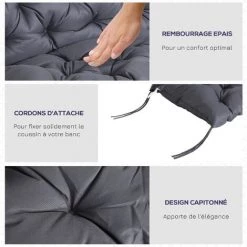 Outsunny Coussin Matelas Assise Dossier Pour Banc De Jardin Balancelle Canapé Grand Confort 100 X 98 X 8 Cm Gris 11 Outsunny Coussin Matelas Assise Dossier Pour Banc De Jardin Balancelle Canapé Grand Confort 100 X 98 X 8 Cm Gris -Outsunny Soldes Magasin 3789441 5