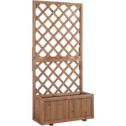Outsunny Jardinière Avec Treillis - Bac à Fleurs - Jardinière Sur Pied - Dim. 72,5L X 31,5l X 149,5H Cm Inserts D'irrigation Inclus Bois Sapin Pré-huilé - Marron