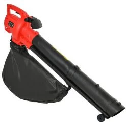 Outsunny Souffleur Aspirateur Broyeur à Feuilles 3000 W - Sac Ramassage 45 L - Roulettes & Bandoulière - PP Rouge Noir