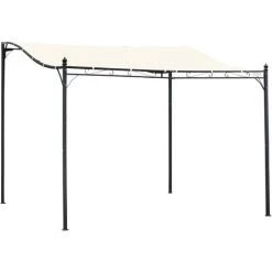 Outsunny Pergola Tonnelle De Jardin Auvent 2,97 X 2,97 M Adossable Métal Noir Polyester Anti-UV Beige