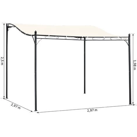 Outsunny Pergola Tonnelle De Jardin Auvent 2,97 X 2,97 M Adossable Métal Noir Polyester Anti-UV Beige 5 Outsunny Pergola Tonnelle De Jardin Auvent 2,97 X 2,97 M Adossable Métal Noir Polyester Anti-UV Beige – Image 3