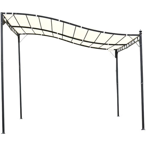 Outsunny Pergola Tonnelle De Jardin Auvent 2,97 X 2,97 M Adossable Métal Noir Polyester Anti-UV Beige 6 Outsunny Pergola Tonnelle De Jardin Auvent 2,97 X 2,97 M Adossable Métal Noir Polyester Anti-UV Beige – Image 4