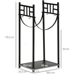 Outsunny Serviteur De Cheminée - Porte Bûches - Range Bûches Multi-accessoires étagère Bûches Et Petits Bois Métal Noir - Noir -Outsunny Soldes Magasin 41318235 3