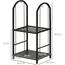 Outsunny Serviteur De Cheminée - Porte Bûches - Range Bûches Multi-accessoires 2 étagères Métal Noir - Noir -Outsunny Soldes Magasin 41334444 3