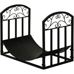 Outsunny Range-bûches Rack à Bûches Style Fer Forgé Dim. 60,5L X 36l X 46,5H Cm Métal Noir