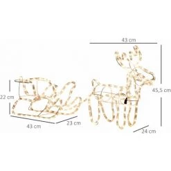 Outsunny Silhouette Renne Lumineux Avec Traîneau - Renne Et Traîneau Lumineux De Noël - Décoration LED Extérieure De Noël - 192 LED Blanc Chaud - Jaune -Outsunny Soldes Magasin 43542715 3