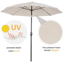 Outsunny Parasol Inclinable Aluminium Fibre De Verre Polyester Diamètre 2,65 M Coloris Crème -Outsunny Soldes Magasin 4359001 4