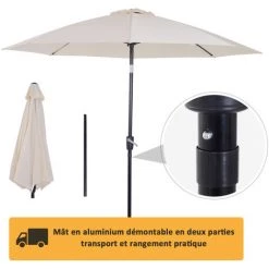 Outsunny Parasol Inclinable Aluminium Fibre De Verre Polyester Diamètre 2,65 M Coloris Crème -Outsunny Soldes Magasin 4359001 5
